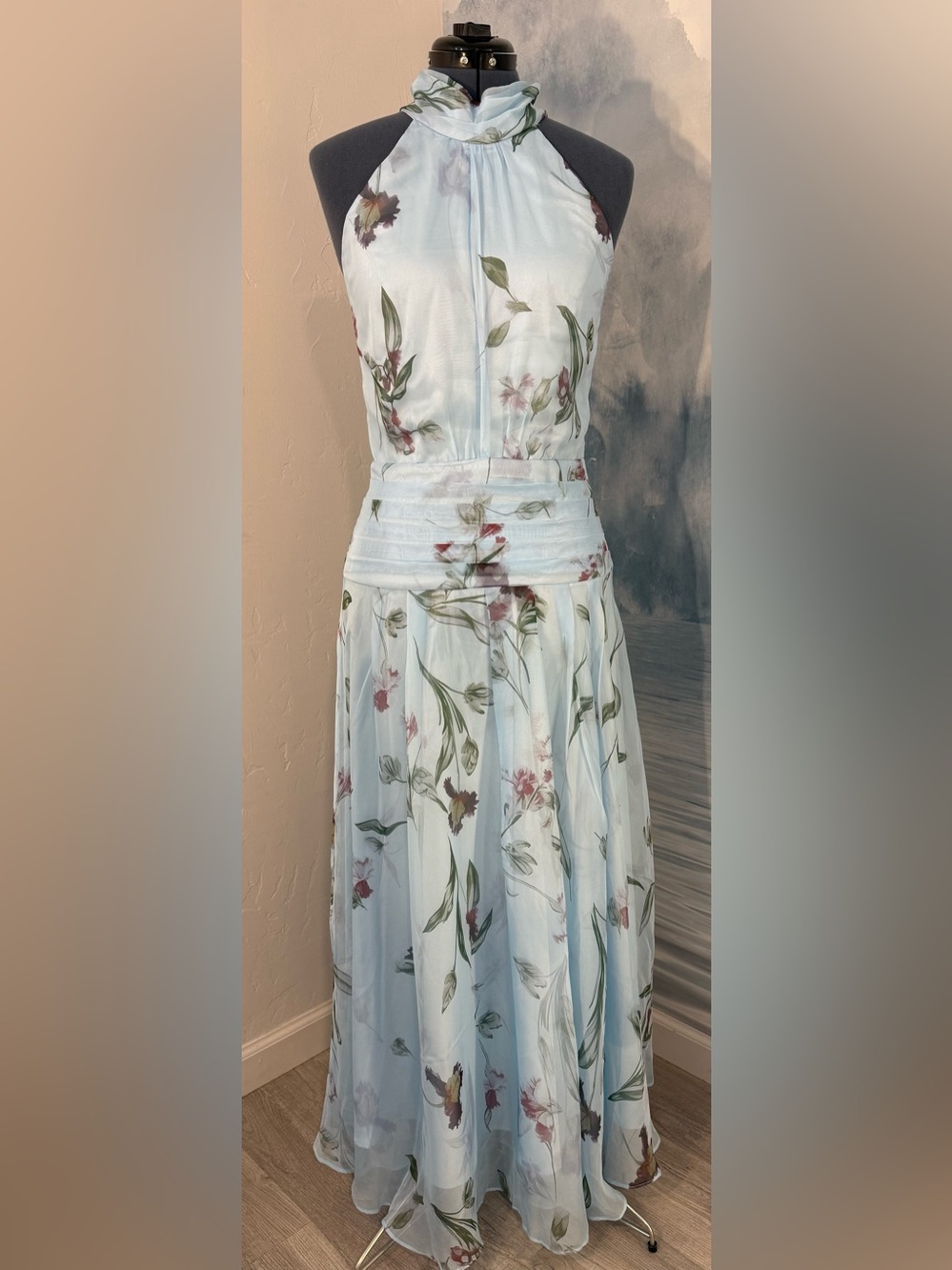 Floral Light Blue Sleeveless Maxi Dress 246